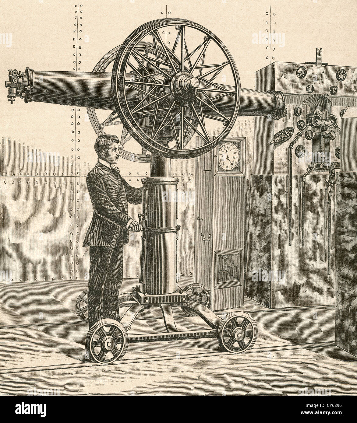 19. Jahrhundert Meridian Kreis im Paris Observatory, ein Instrument zur Messung des Transits von Sternen. Stockfoto