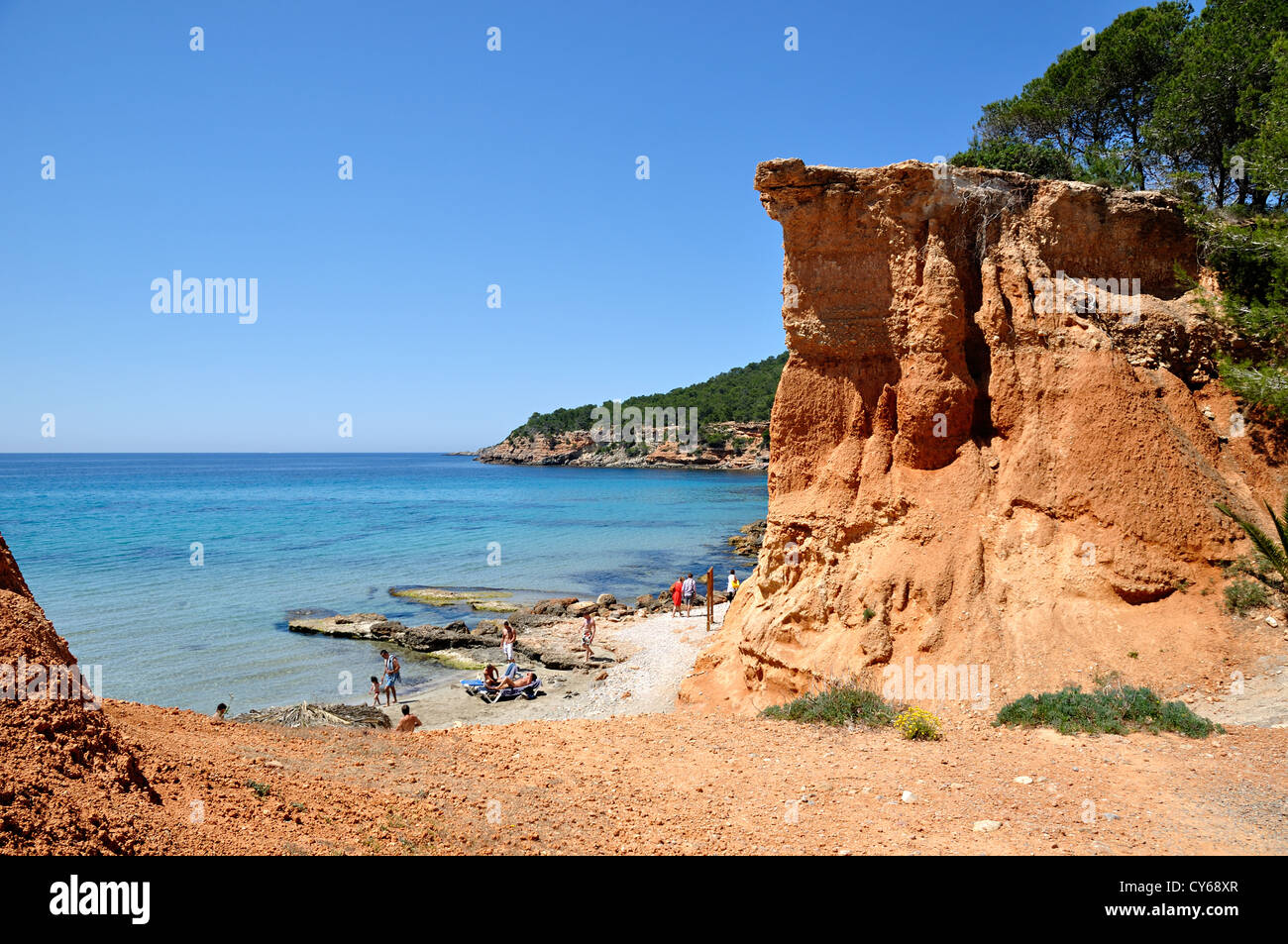 Sa Caleta Strand. Ibiza, Balearen, Spanien Stockfoto