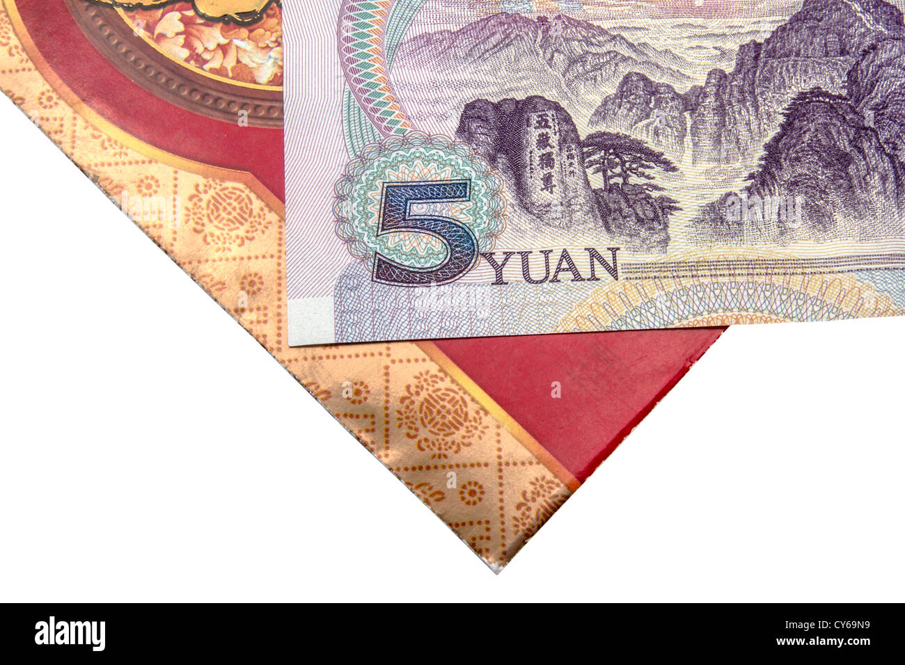 Chinesische Glück Geld roten Umschlag und Yuan closeup Stockfoto