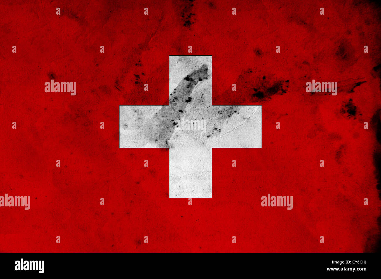 Grunge-Fahne der Schweizer, Bild ist eine detaillierte Grunge Textur überlagert. Stockfoto