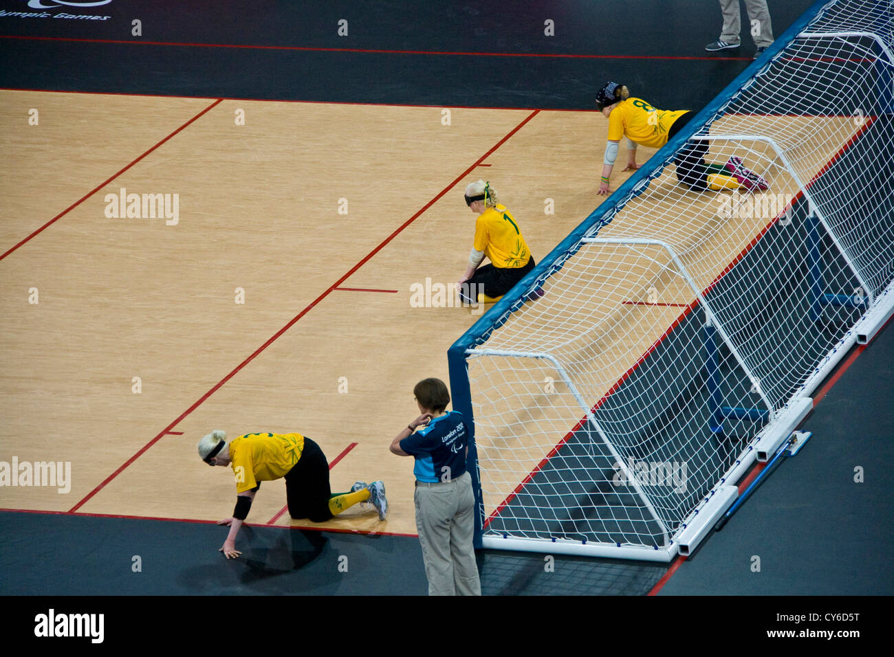 Australische Frauen Ziel-Ball-Team im Kampf gegen die USA bei Paralympischen Spiele in London im Feld Kupfer. Deutschland verliert 0: 1. Stockfoto