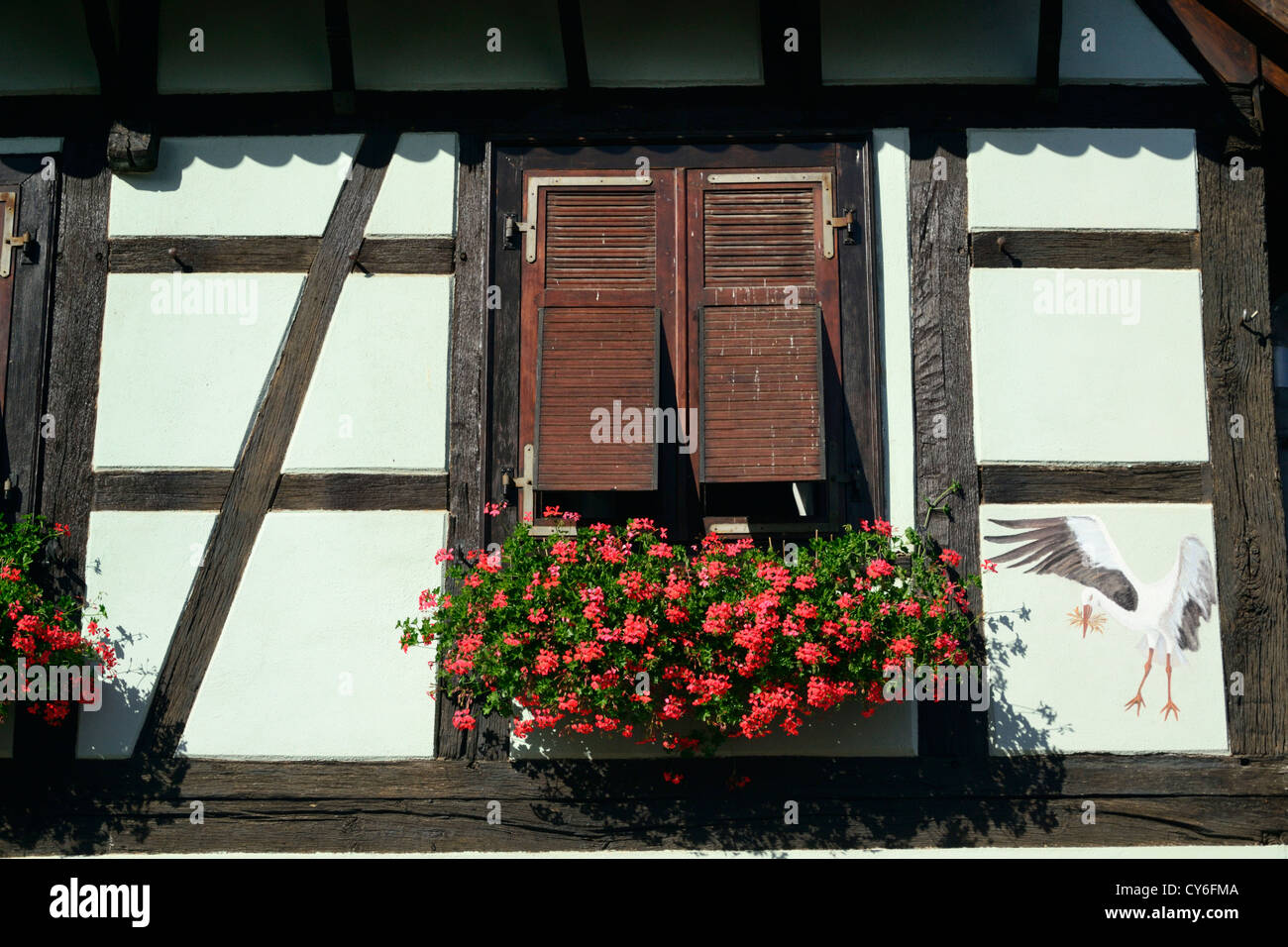 Typische halbe Fachwerk Fassade Haus, Nordheim, Bas-Rhin, Elsass, Frankreich Stockfoto