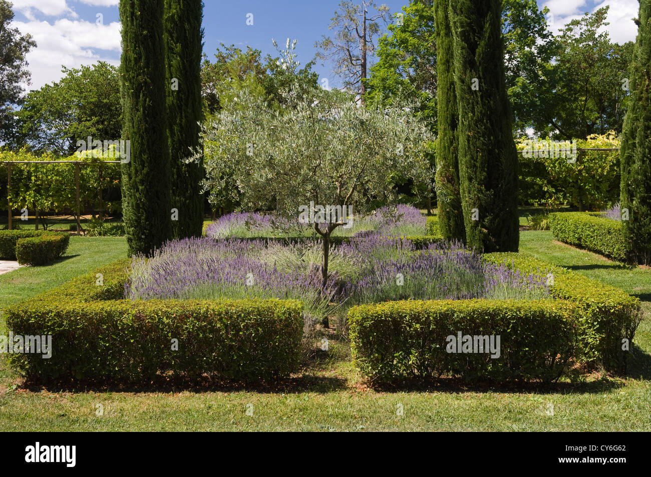 Französische Immobilien mit italienischen Gartengestaltung der regionalen Pflanzen aus biologischem Anbau von Dominique Lafourcade Stockfoto