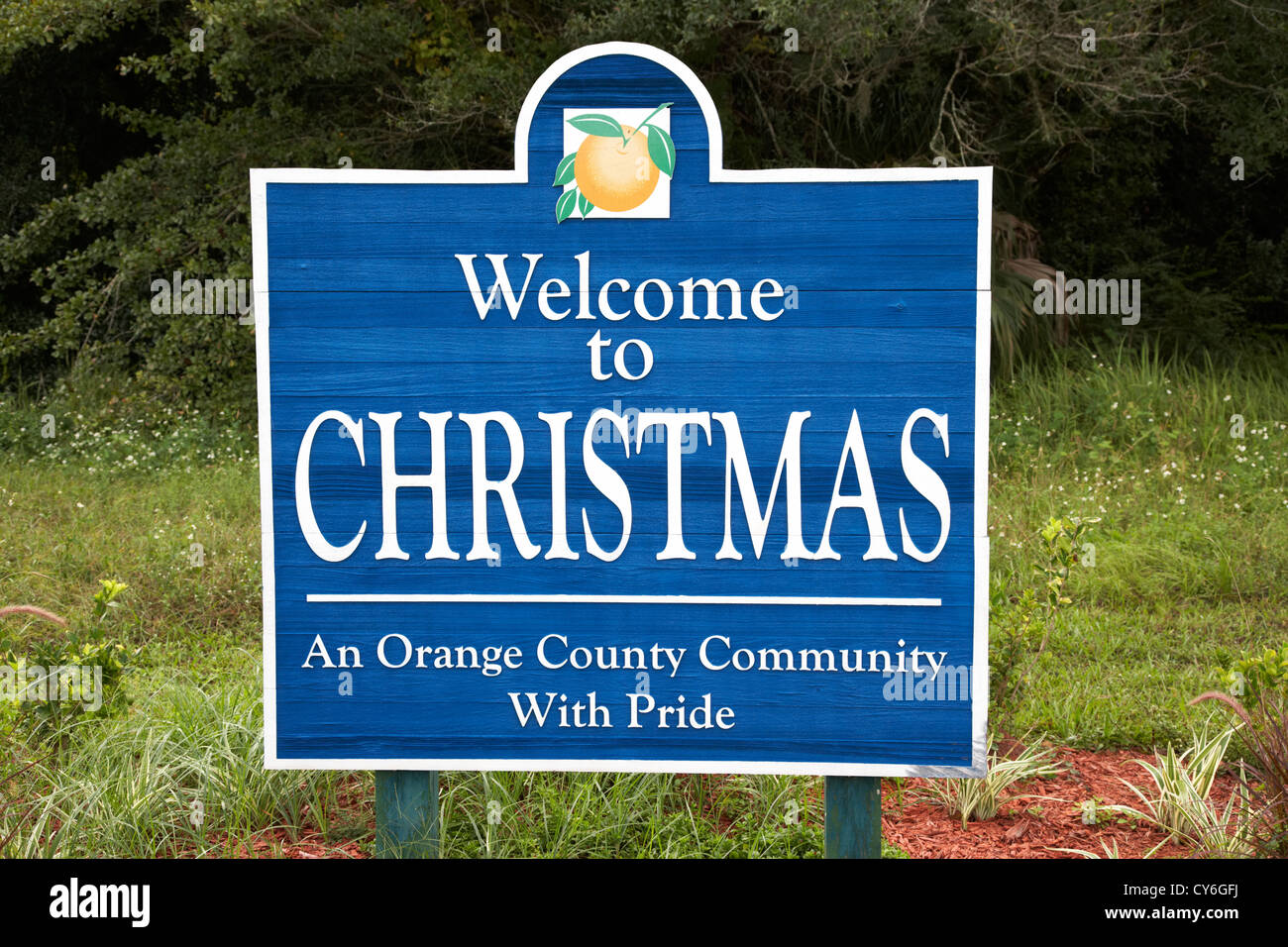 Herzlich Willkommen Sie in der Stadt von Weihnachten Zeichen orange County Florida usa Stockfoto