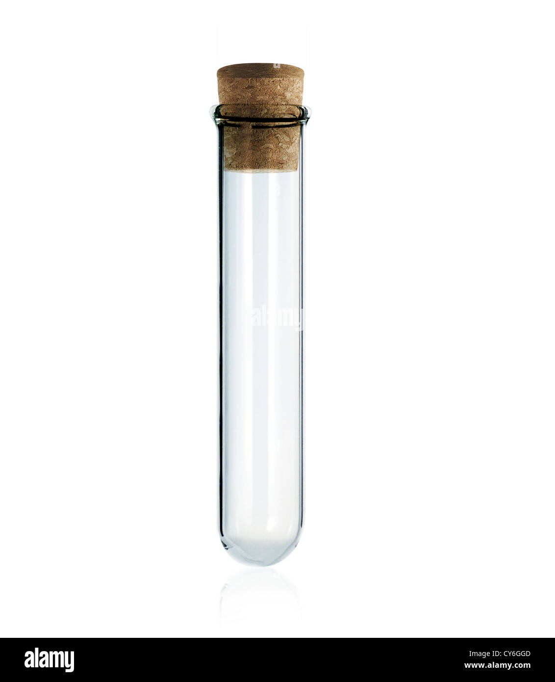 leere Labor Reagenzglas mit Kork isoliert auf weißem Hintergrund Stockfoto