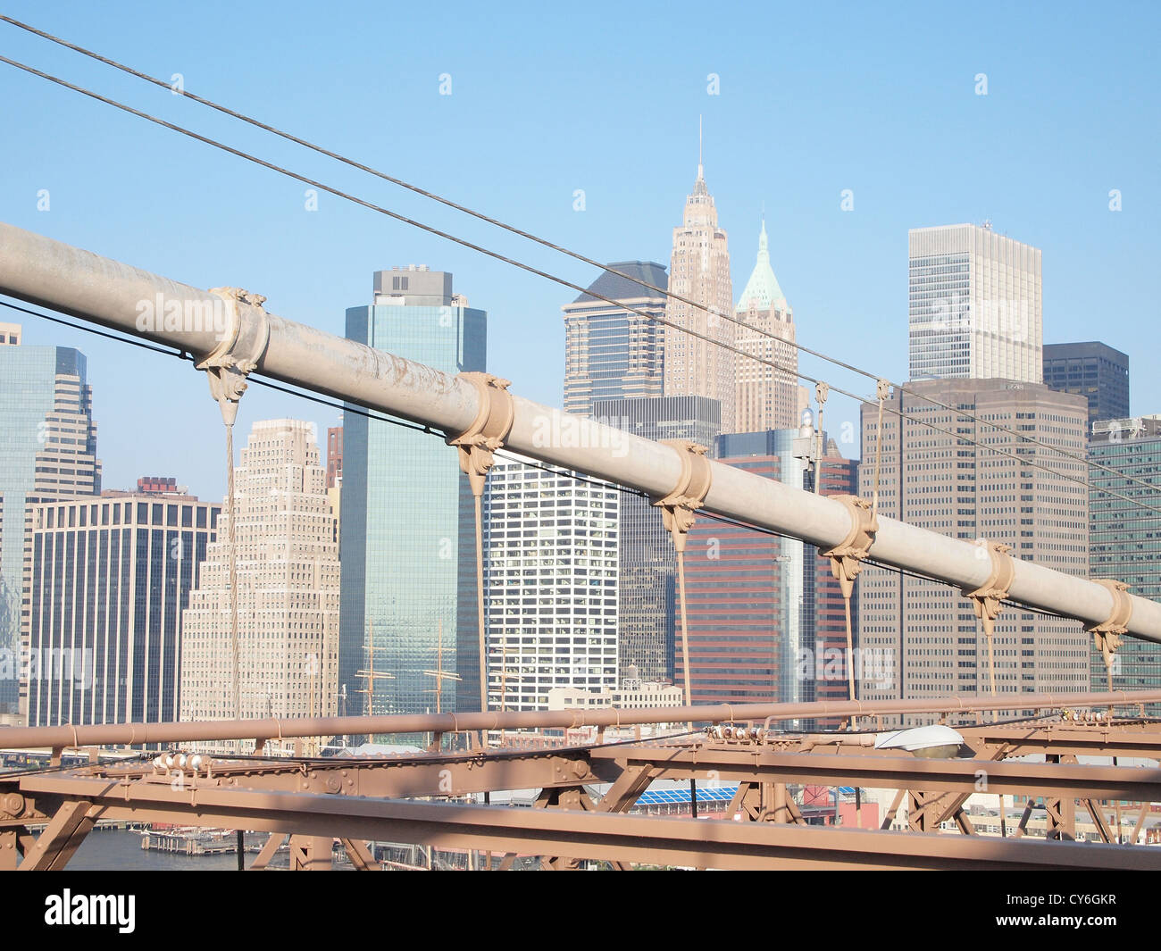 Manhatten von der Brooklyn Bridge Stockfoto