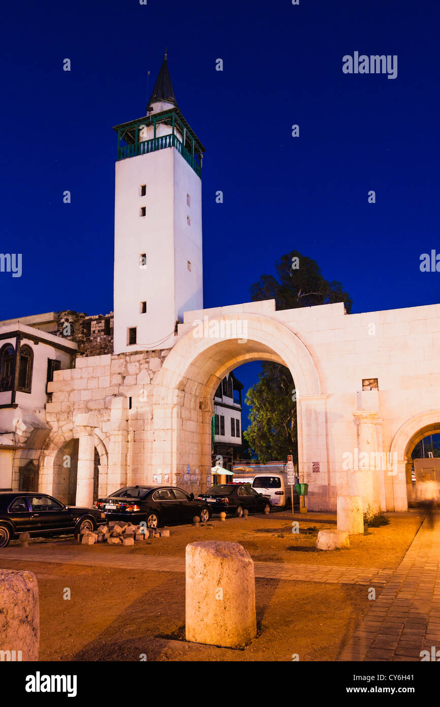 Bab Ash-Sharqi römische Tor am östlichen Ende der Via Recta oder Straight St und das christliche Viertel in der Altstadt von Damaskus Stockfoto