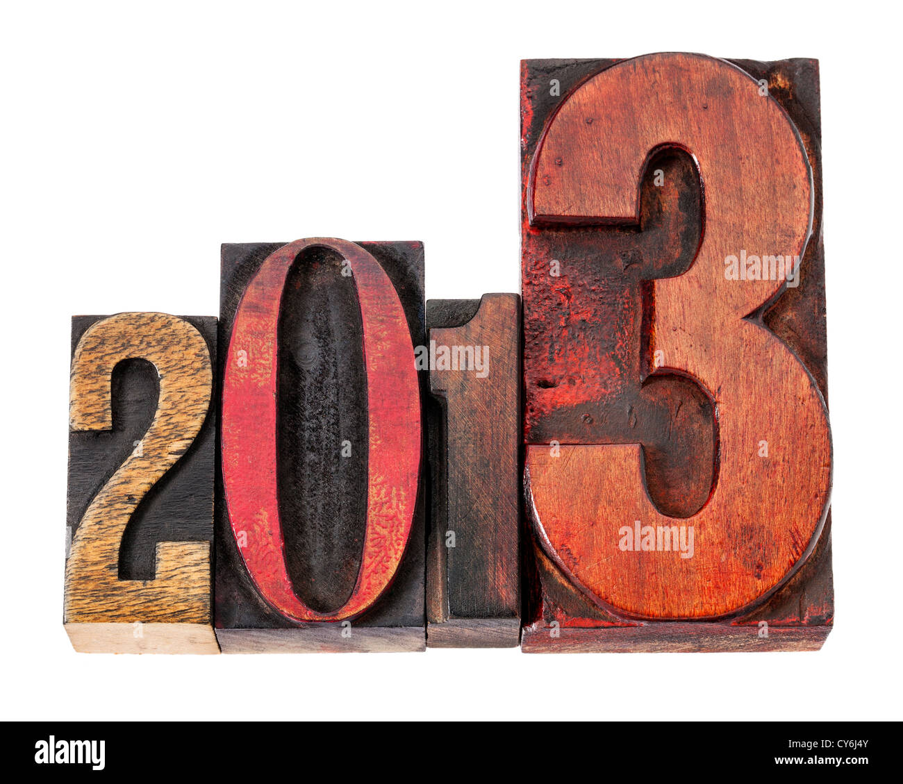 Jahr 2013 - isolierten Text in Vintage Buchdruck Holzart, gemischten Schriftarten Stockfoto