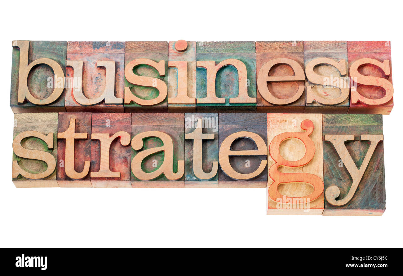 Business-Strategie - isolierten Text in Vintage Buchdruck Holzart Stockfoto