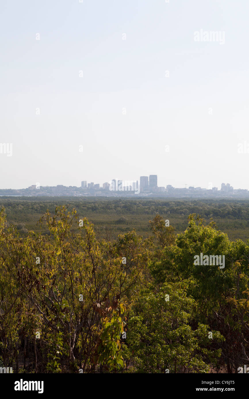 Blick auf Darwin Stadt von Charles Darwin Nationalpark, Northern Territory, Australien. Stockfoto