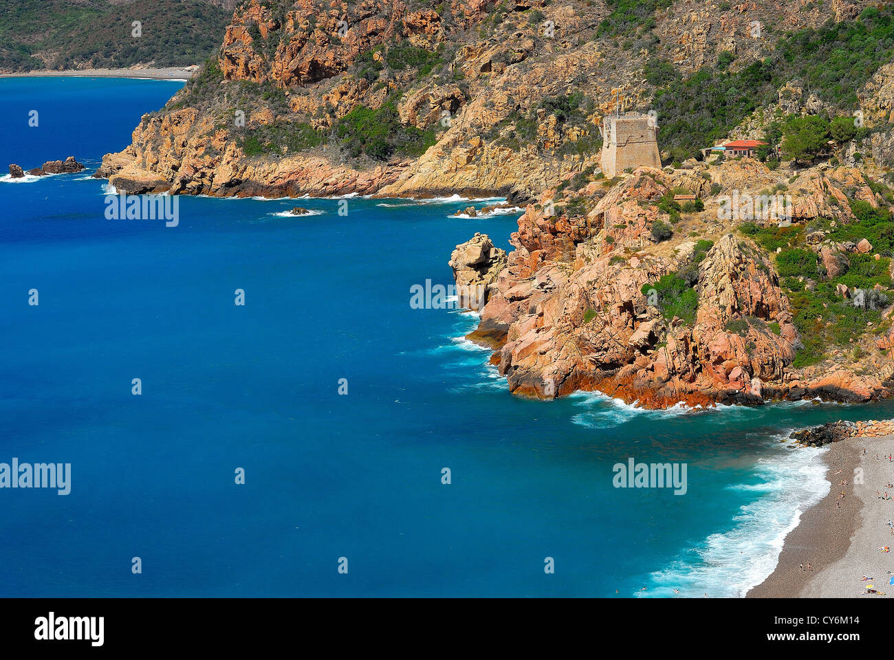 Plage et Genoise de Porto Sur la Route des Callanche de Piana Corse 2 b-tour Frankreich Stockfoto