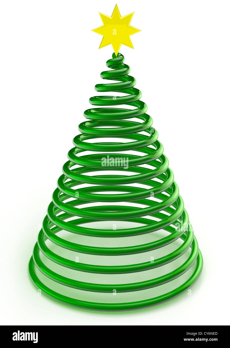 3D-Render Darstellung einer Spirale Weihnachtsbaum mit Stern auf weißem Hintergrund - Konzept Bild Stockfoto