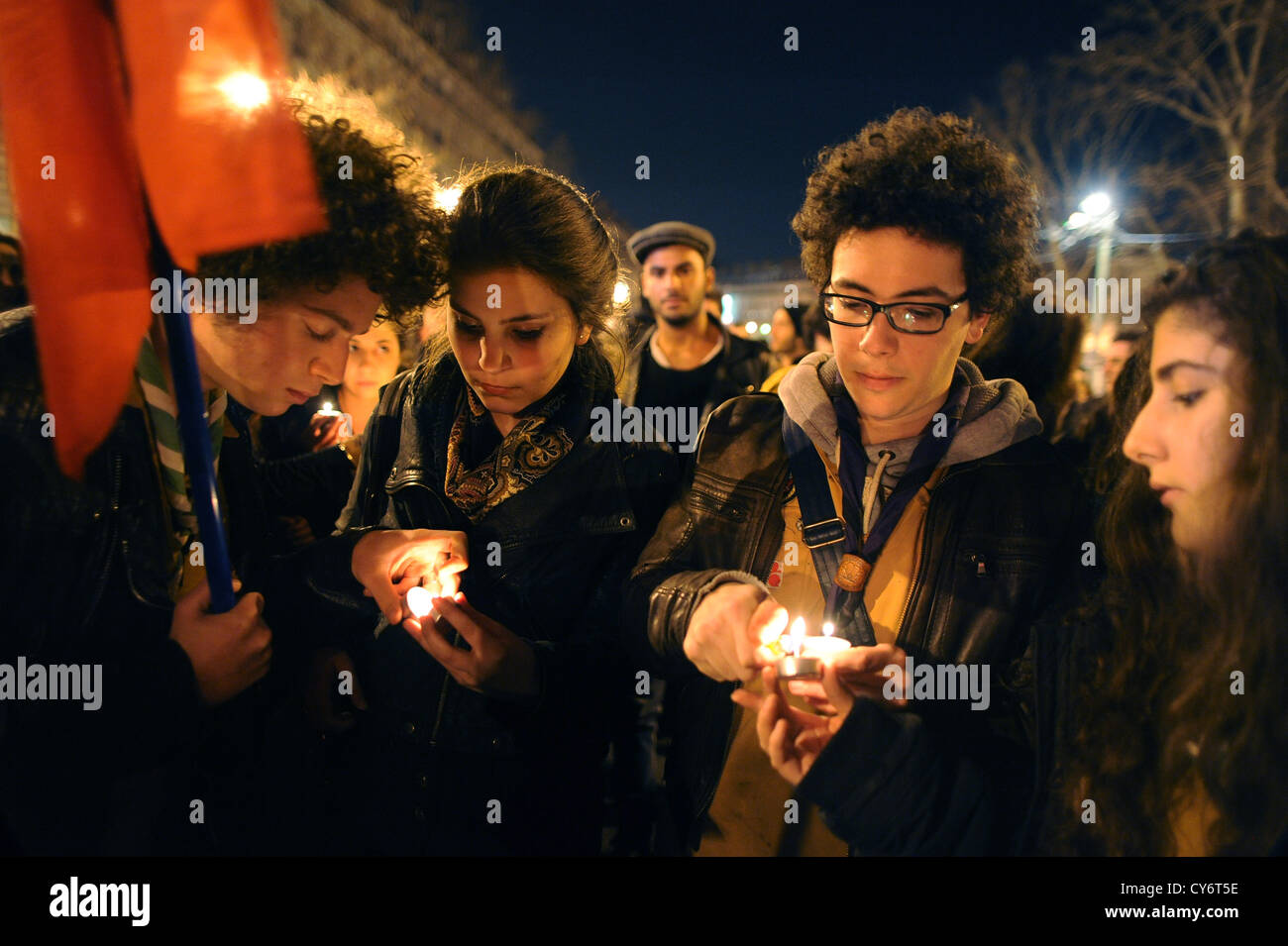 Französische Juden demonstrieren gegen Antisemitismus nach der Ermordung von drei jüdische Kinder von islamistischen bewaffneten Mohamed Merah. Stockfoto