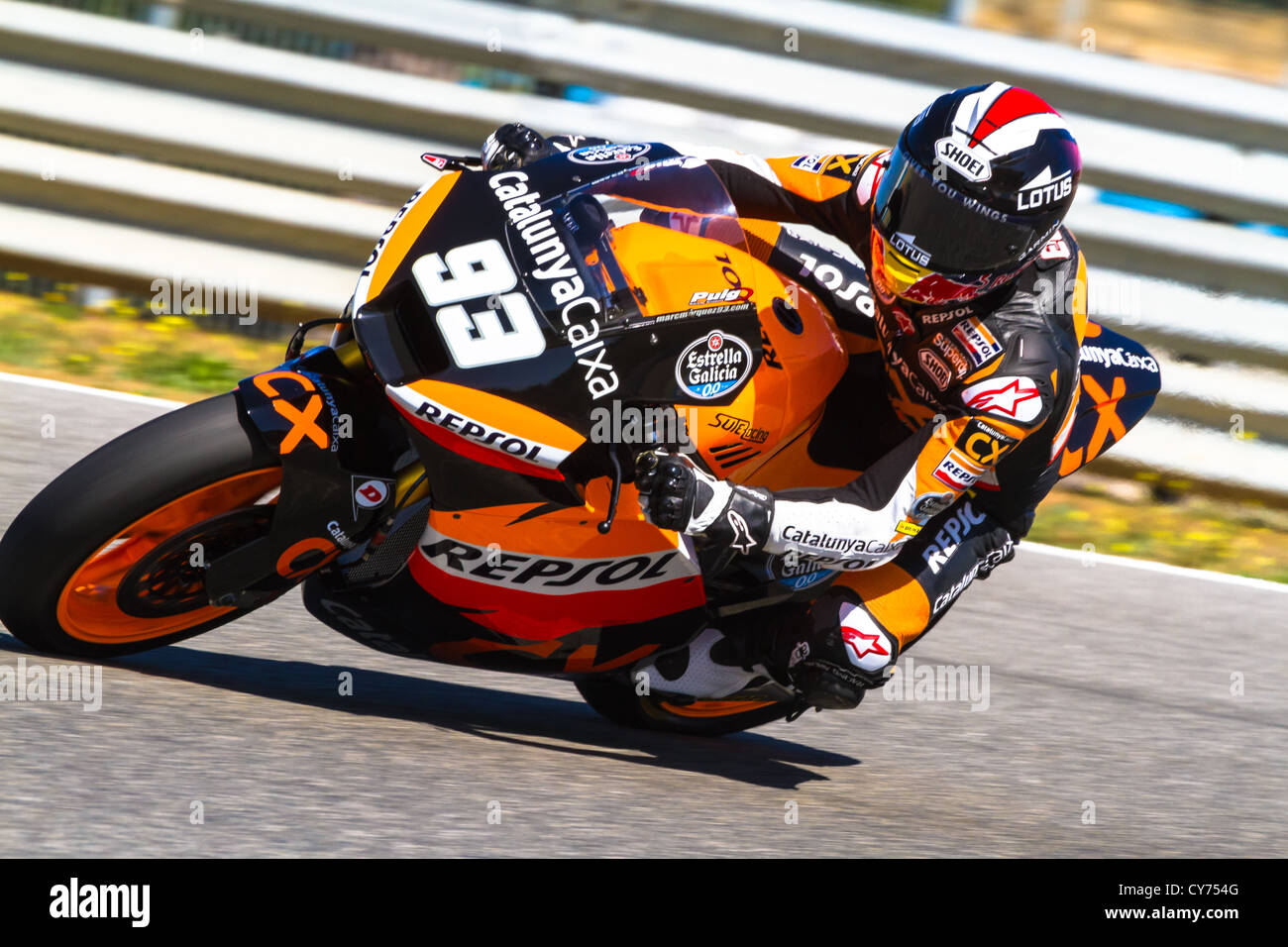 Moto2-Motorradfahrer Marc Marquez nimmt eine Kurve in der MotoGP offizielle Trainnig Stockfoto