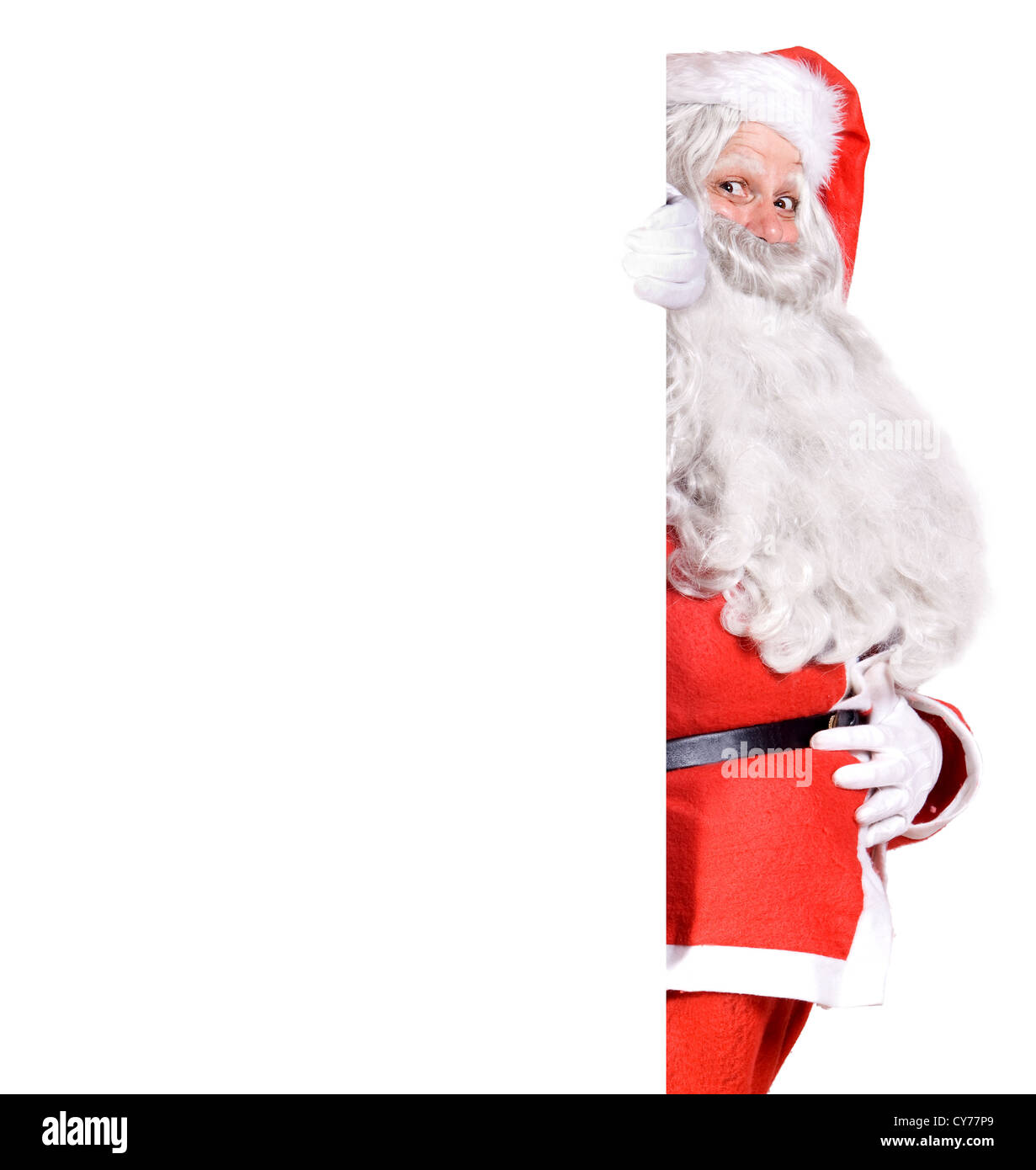 Santa Claus mit einem leeren Schild Stockfoto