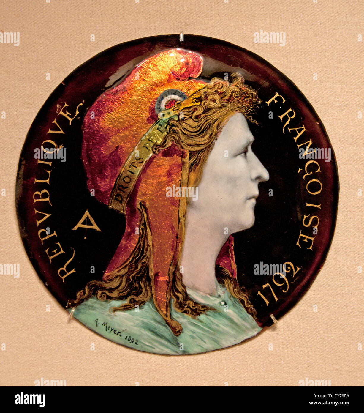 Allegorie der französischen Republik von Alfred Bernard Meyer 1892 Paris malte Emaille Kupfer vergoldet teilweise 20cm. Frankreich Stockfoto