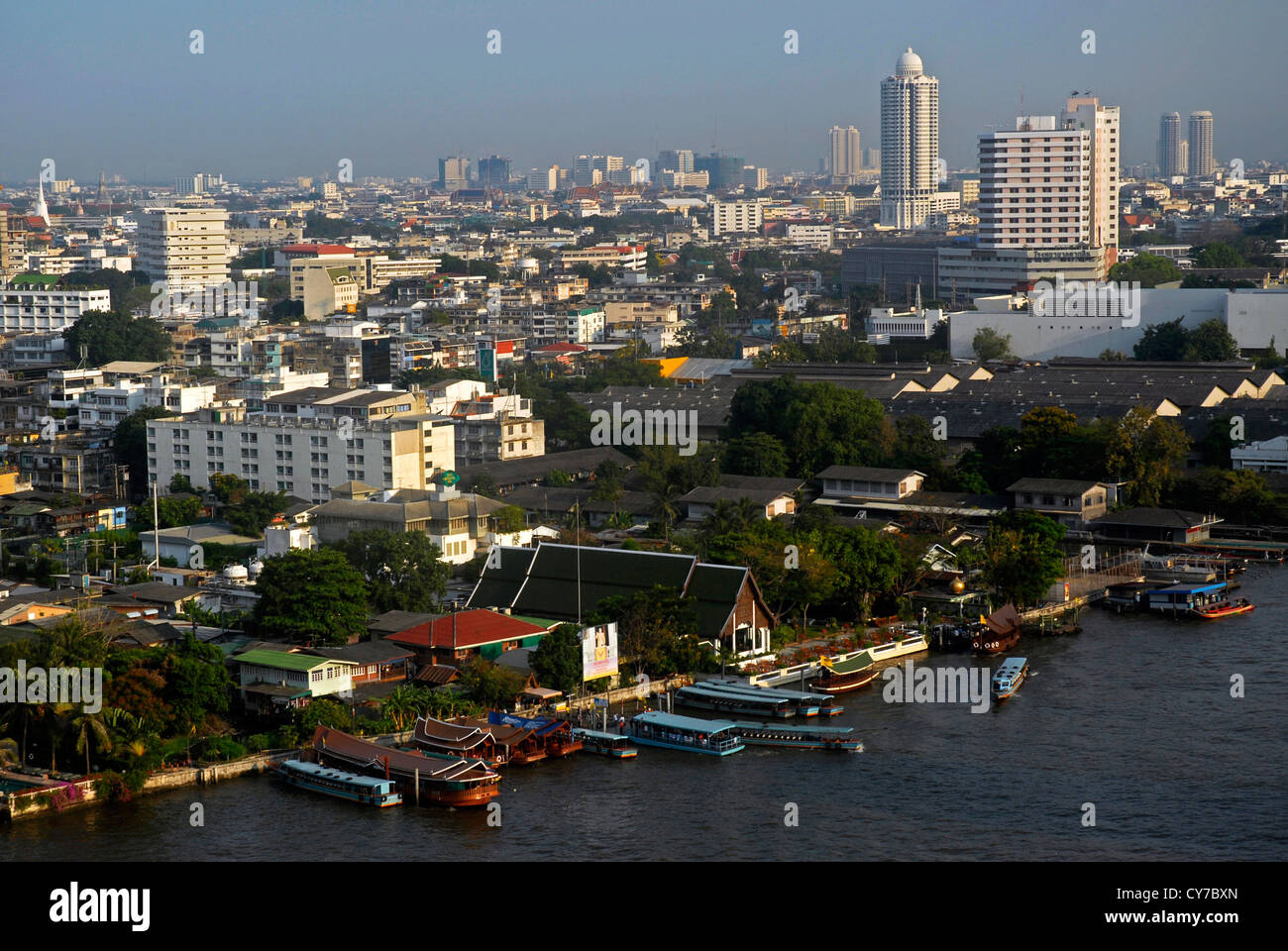 Ansicht, Panorama, Blick, Hotel, Shangri la, Fluss, Bangkok. Hubschrauber-Landeplatz, Thailand, Asien Stockfoto