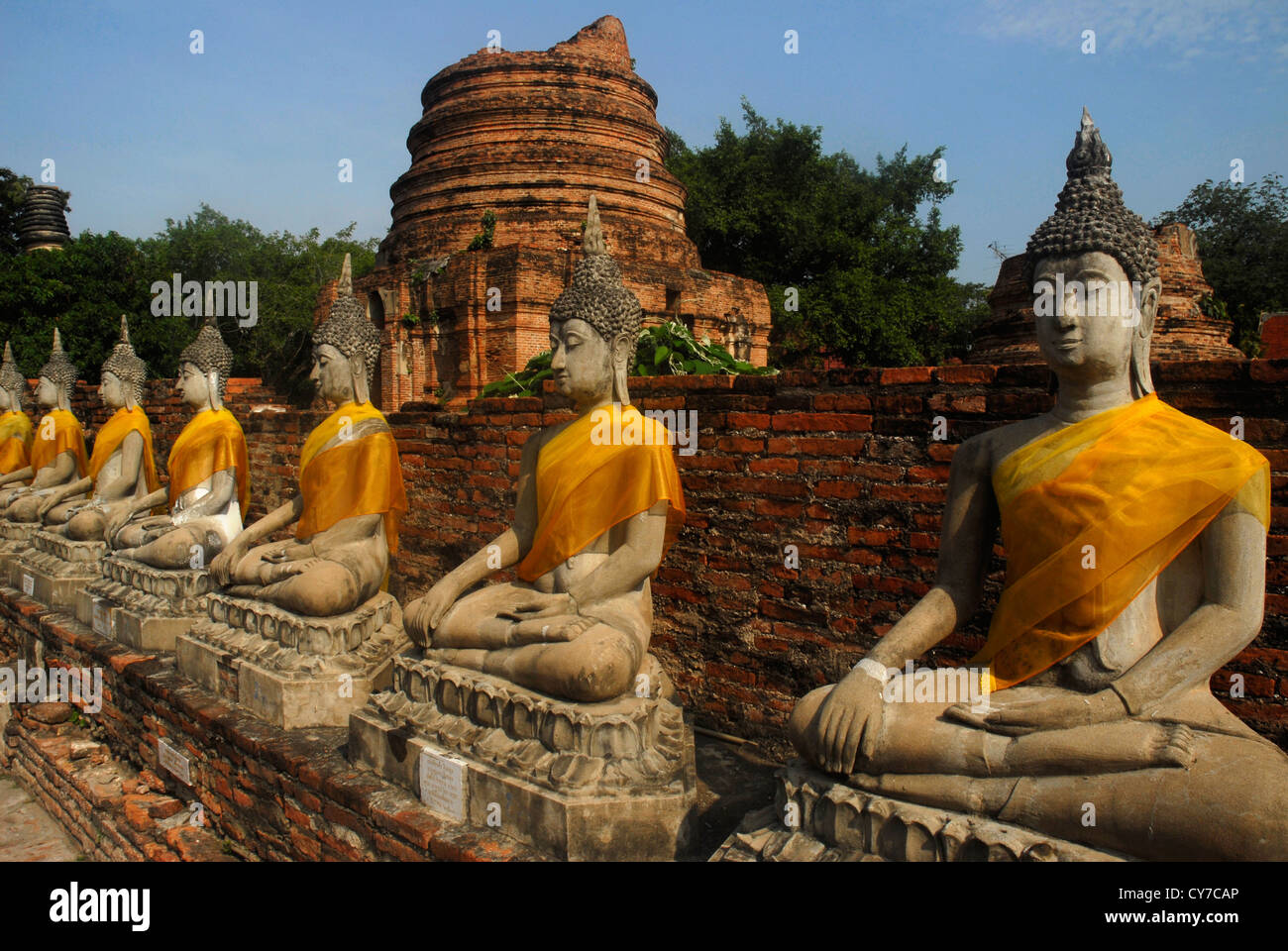 Kunst, Wat Yai, Chaimongkol, Ayutthaya, Tempel, Bangkok, Thailand, Asien, Stockfoto