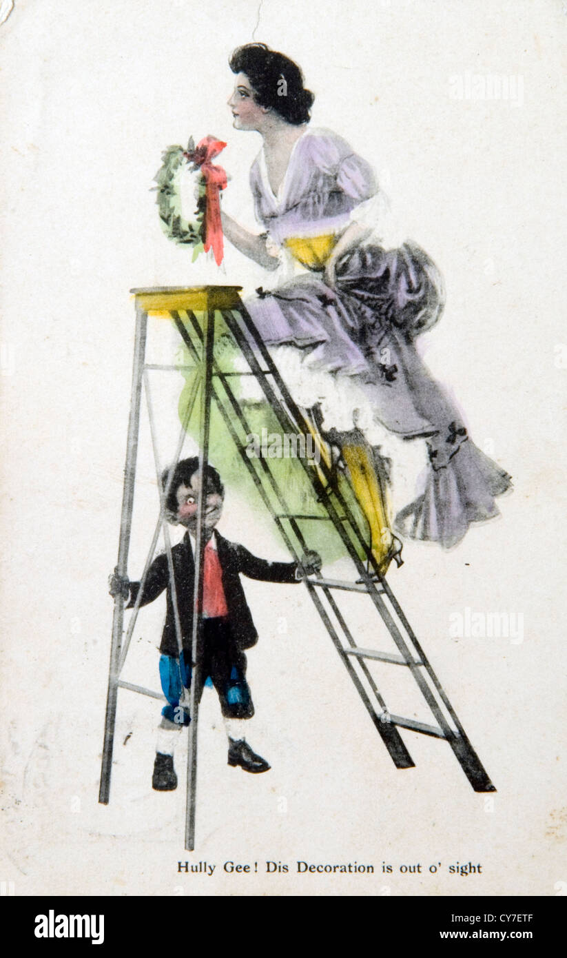 Witz-Postkarte. Hully Gee! DIS-Dekoration ist o-Anblick. 1907 Hand farbige Postkarte geschickt. Stockfoto