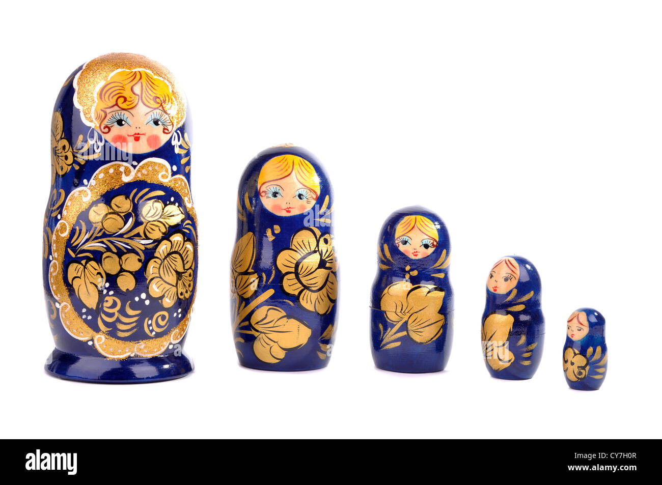 Russische Matroschka Puppen isoliert auf weiss Stockfoto
