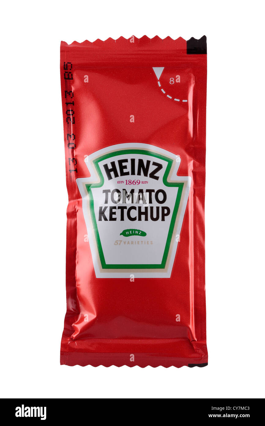 Beutel mit Heinz Tomatenketchup Stockfoto