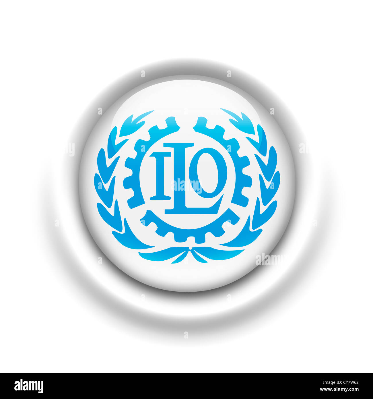 ILO / International Labour Organization Logo symbol Flagge Stockfoto