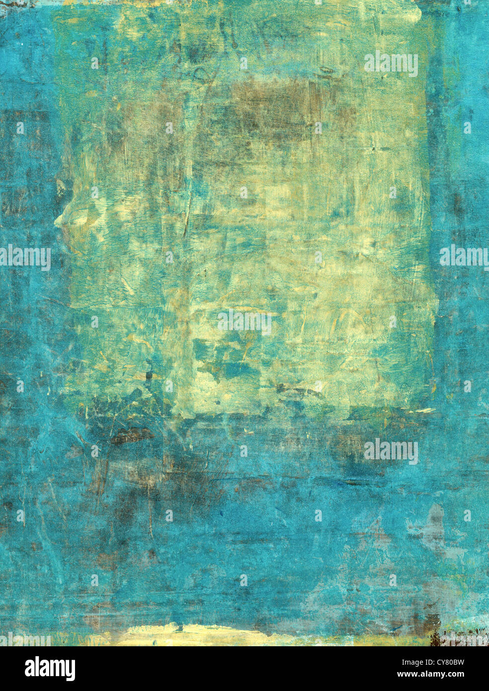 Abstrakte Malerei mit Cyan blau-goldenen Tönen. Stockfoto