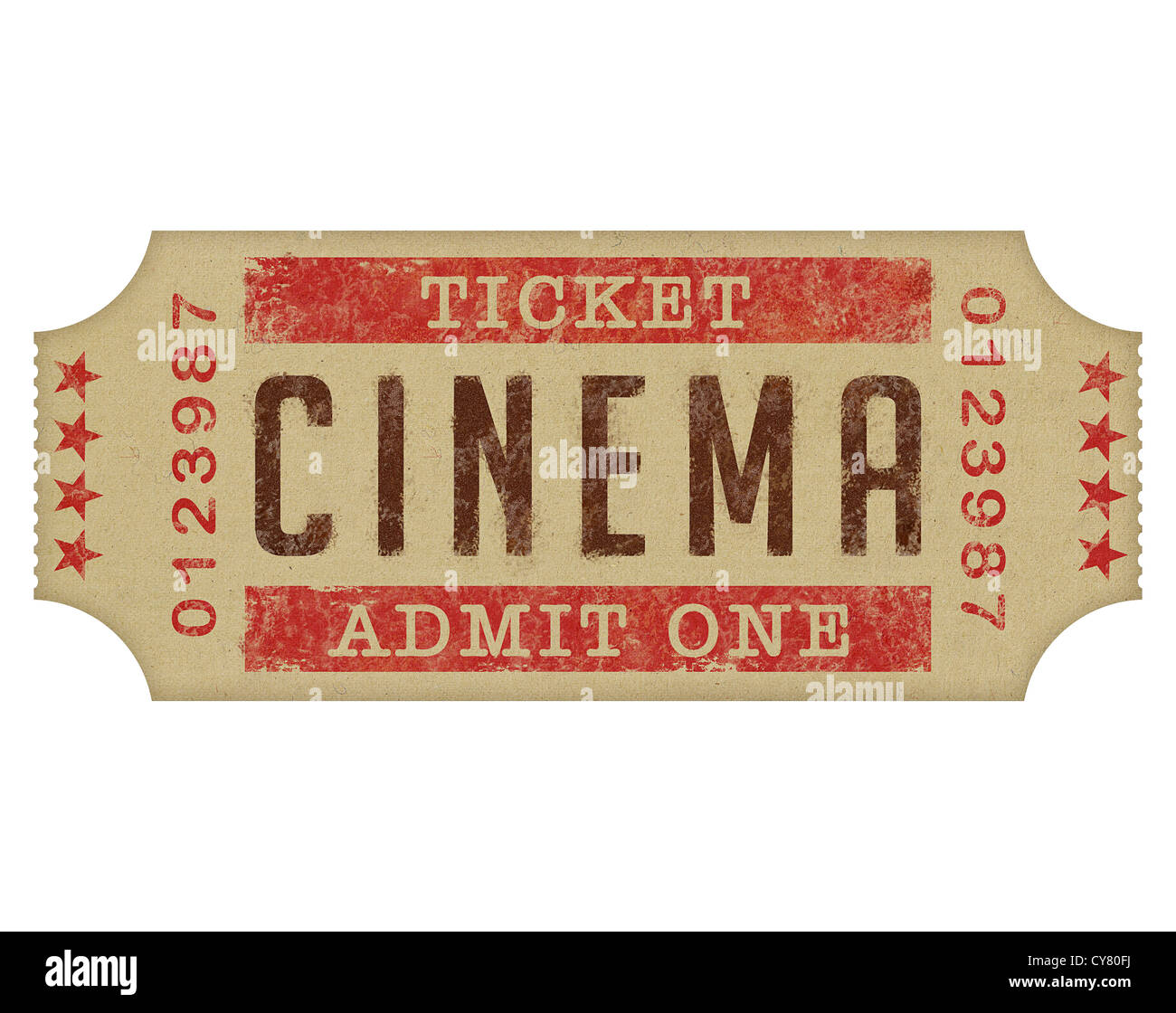 Ticket-Eingang ins Kino, hoch detaillierte über weiß. Stockfoto