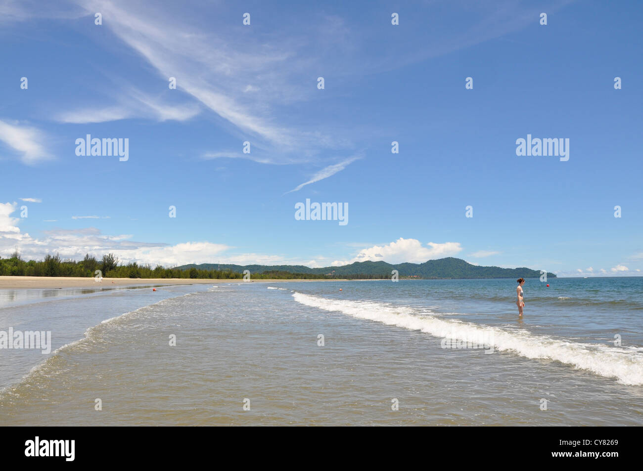 Strand des Shangri-La Hotels in Sabah, Borneo, Stockfoto