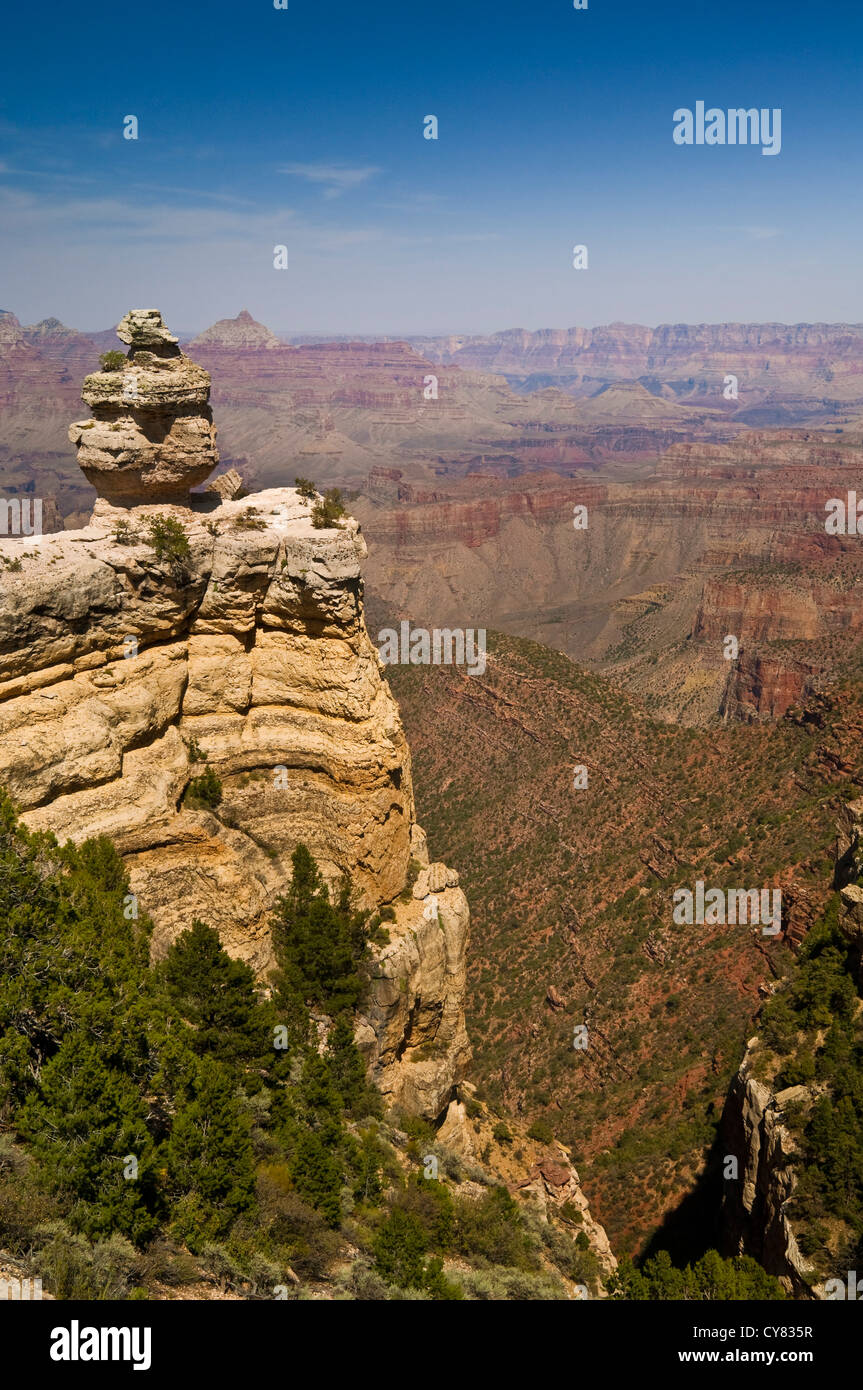 Malerische Aussicht von geschichteten Felsen entlang des South Rim, Grand Canyon Nationalpark in Arizona Stockfoto