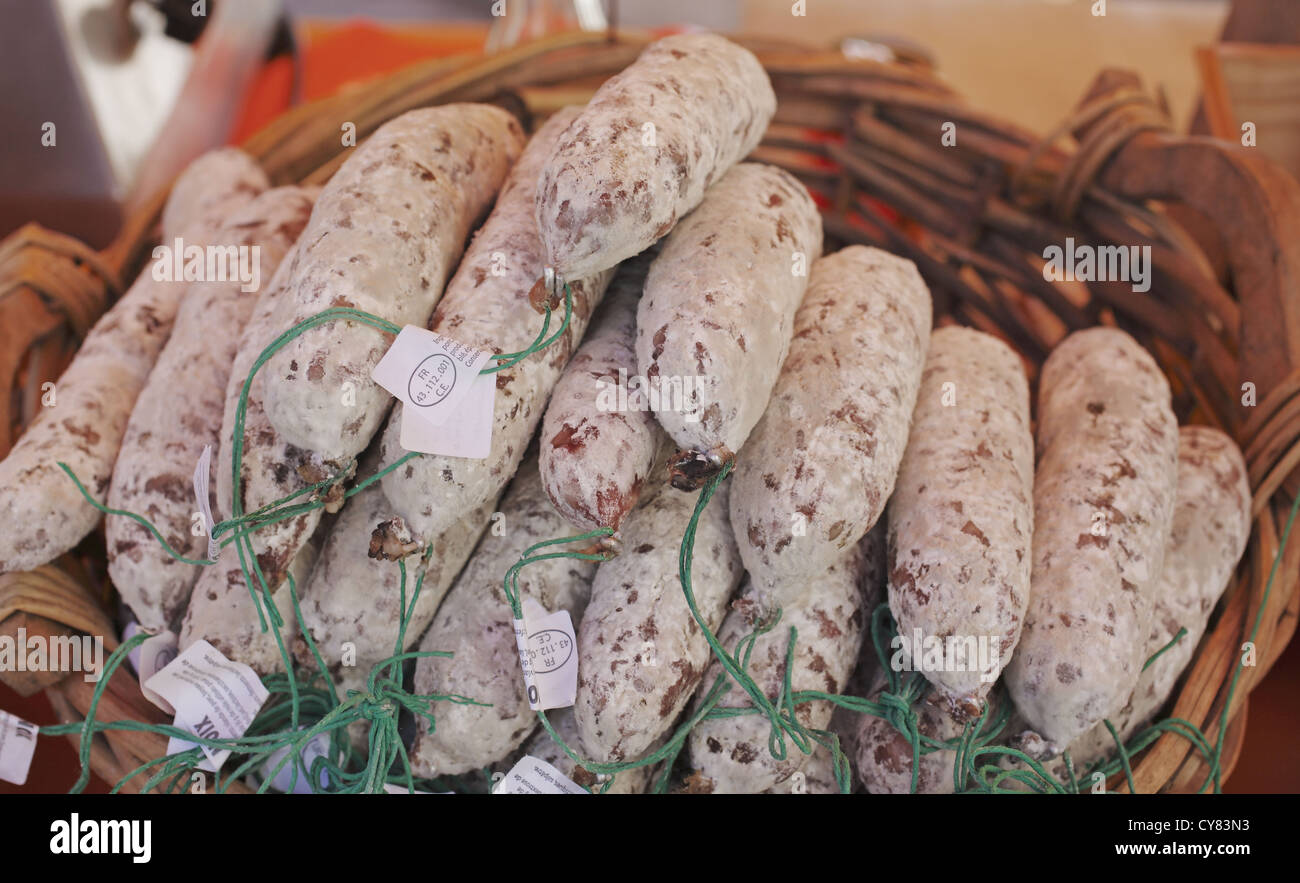 Französisch trocknen Würstchen (Saucisson), Frankreich Stockfoto