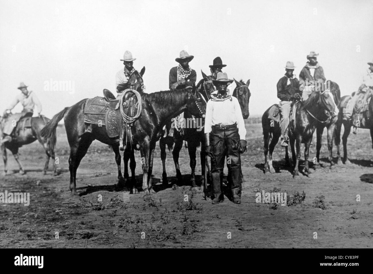 Schwarzen Cowboys zu Pferd, Portrait, USA, um 1880 Stockfoto