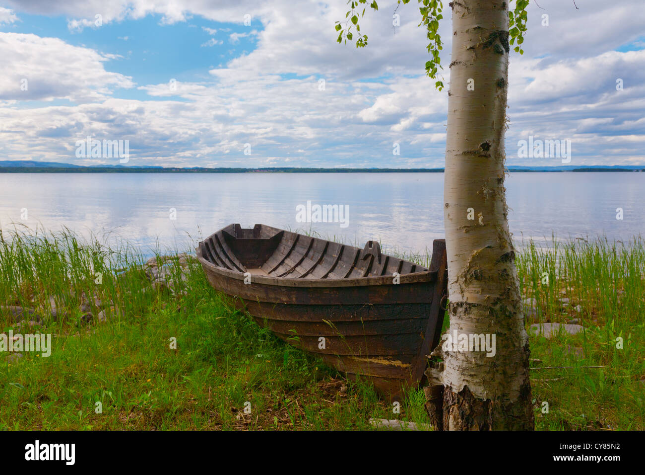 Altmodische Ruderboot auf den See Siljan, Dalarna, Schweden Stockfoto
