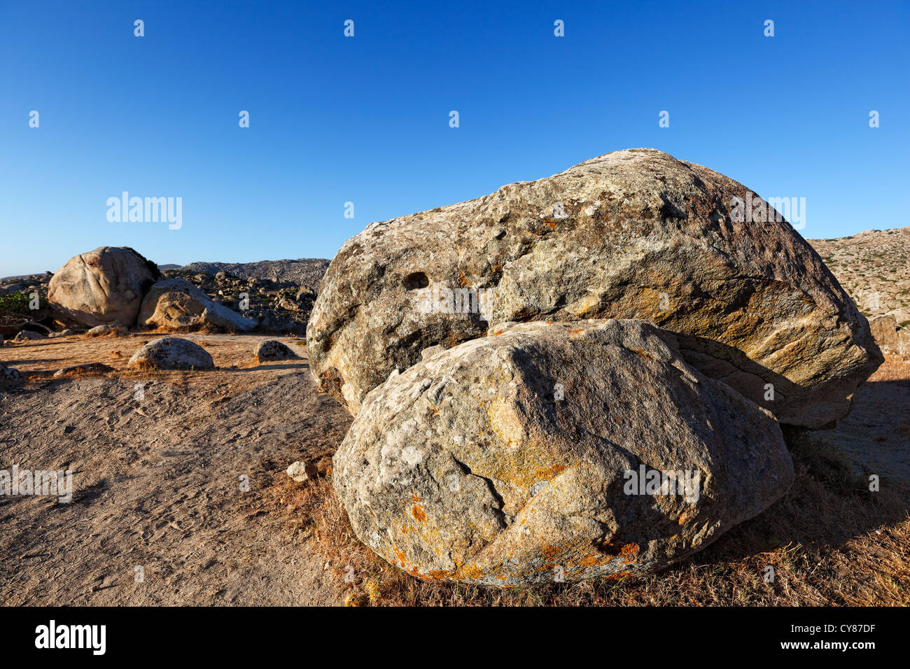 Bizarre riesigen Steinen in das Dorf Volax in Insel Tinos, Griechenland Stockfoto