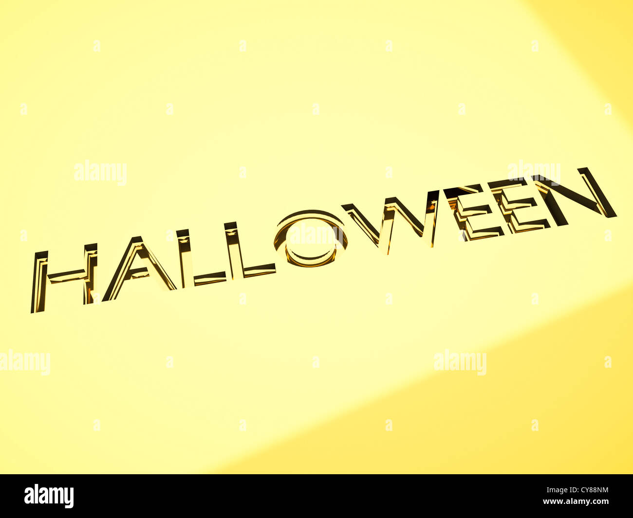 Halloween Grüße Nachricht mit Gravur Wirkung auf Goldoberfläche, 3d Rendering. Stockfoto