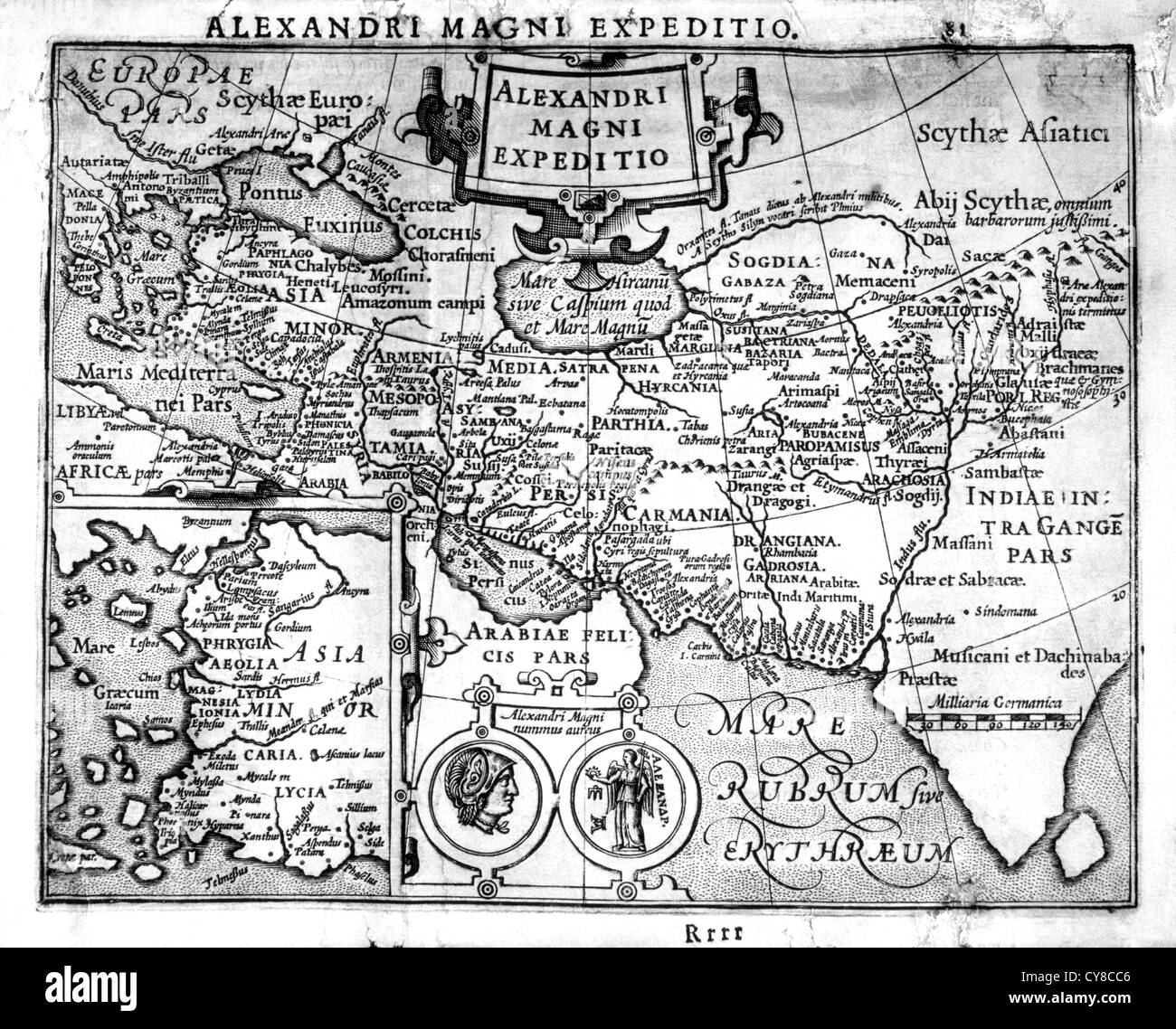 Karte des Reiches von Alexander dem großen, König von Mazedonien, 17. Jahrhundert Stockfoto