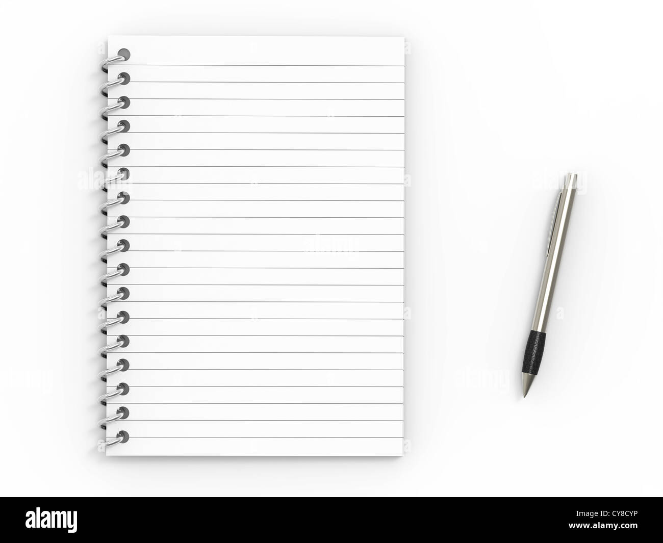 Notizbuch und Stift auf weißem Hintergrund Stockfoto