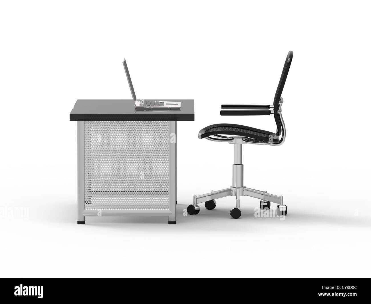 Büroschreibtisch mit Stuhl und laptop Stockfoto