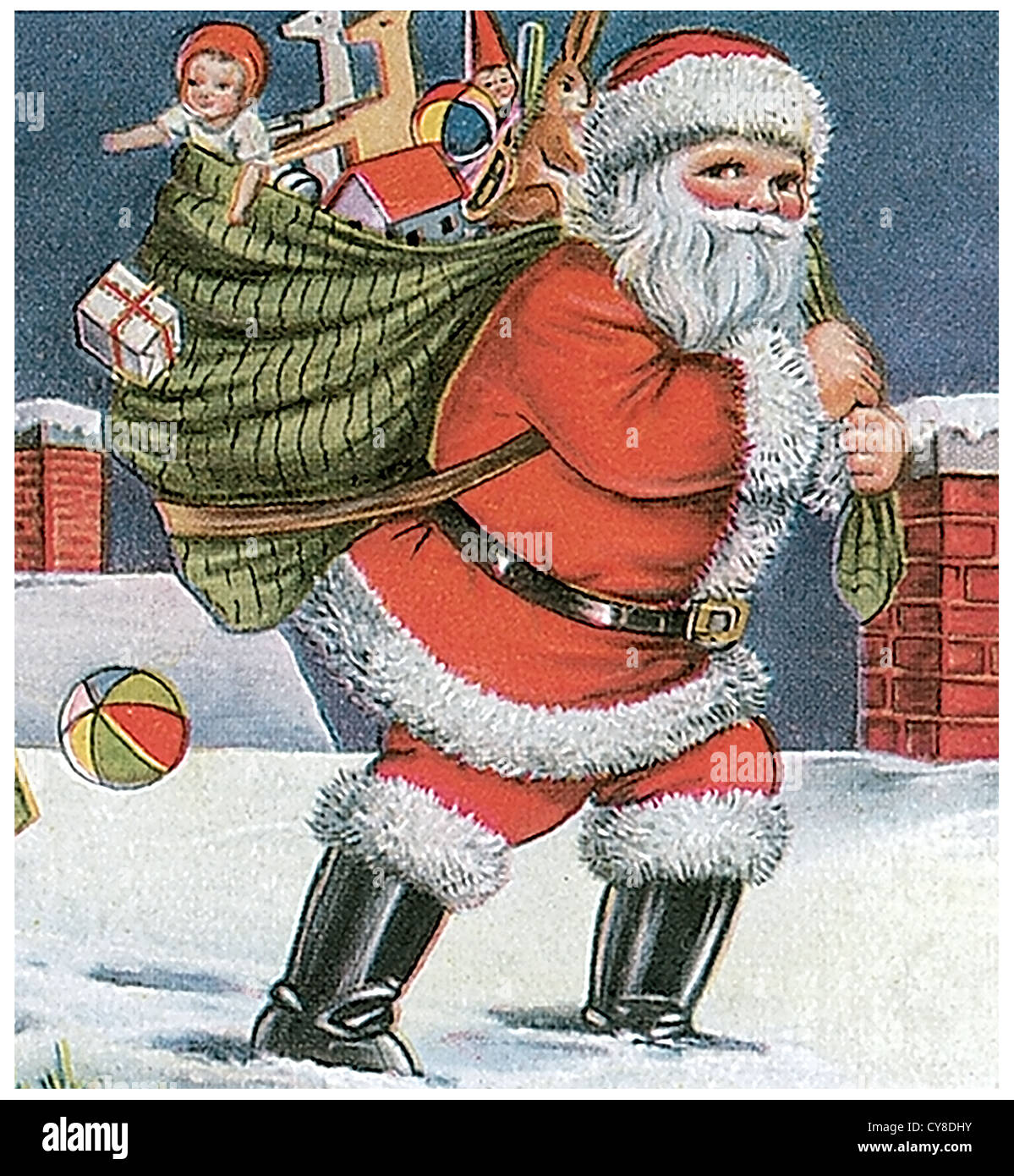 Santa Claus auf einem Dach Stockfoto