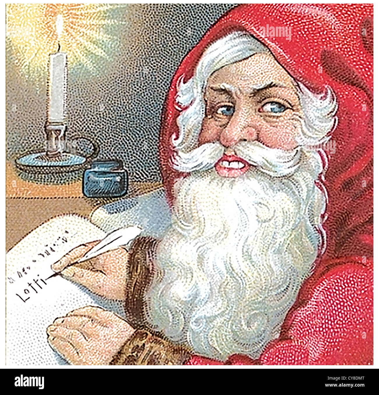 Santa Claus Weihnachtswünsche aufgelistet Stockfoto