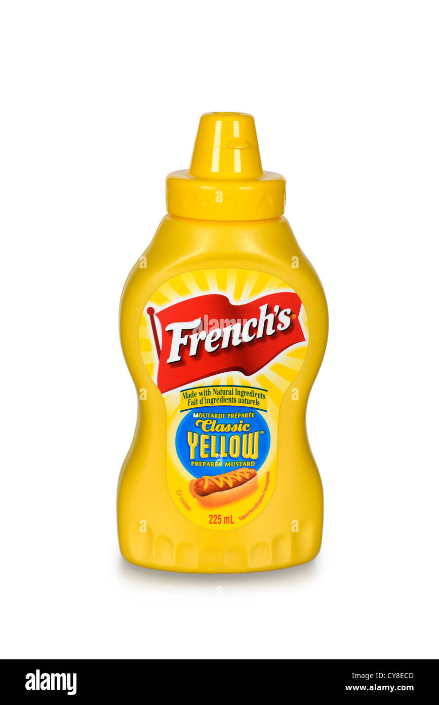 Gelber Senf, eine Flasche des Französischen gelber Senf Stockfoto