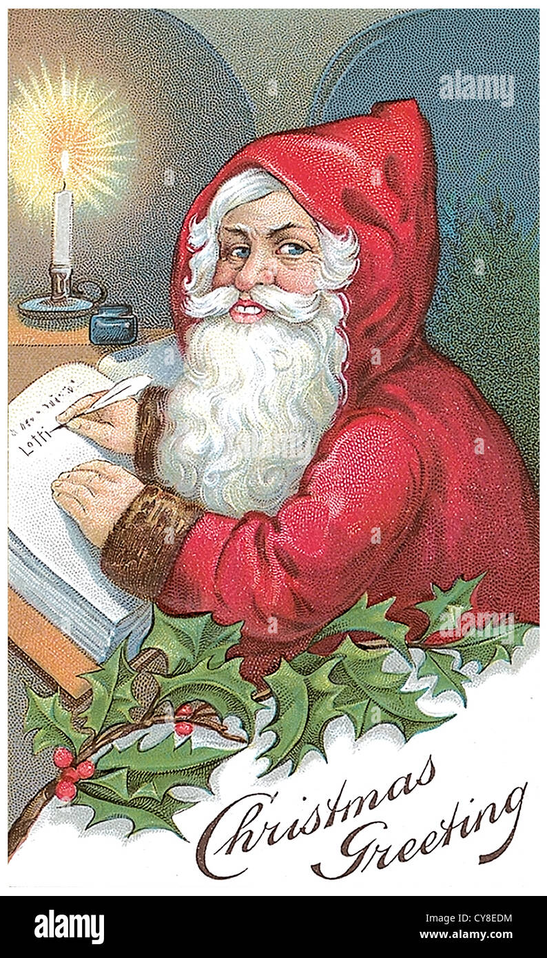 Santa Claus Weihnachtswünsche aufgelistet Stockfoto