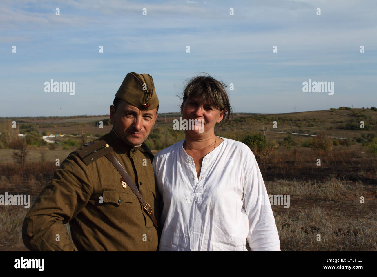 Kapitän - Zampolit mit Front-Line Krankenschwester Stockfoto