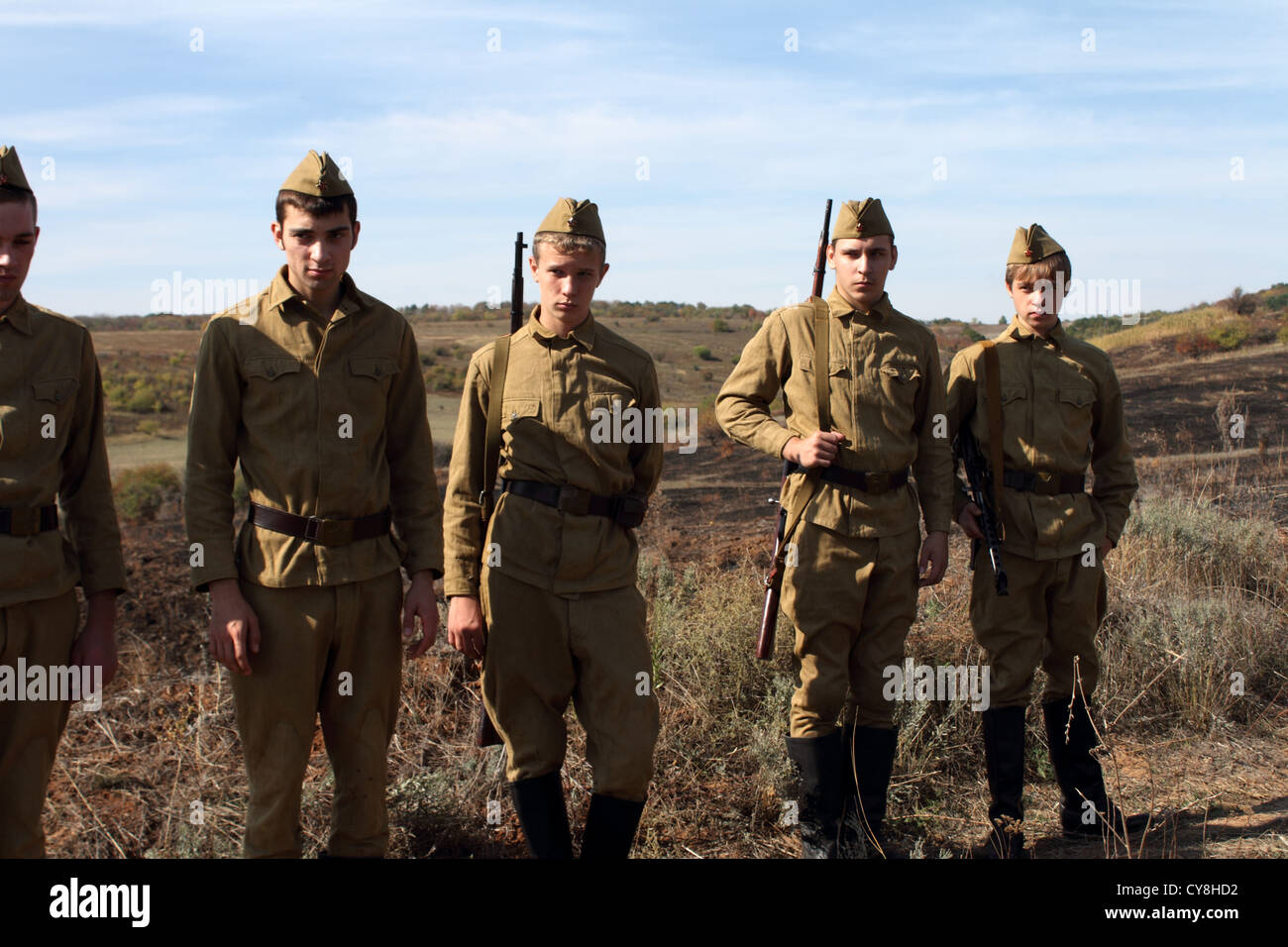 Mitglieder der 'Frontier' Geschichte Club trägt historische sowjetische uniform Stockfoto