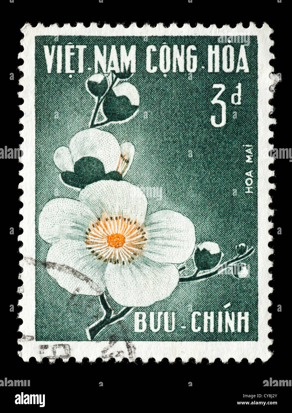 Briefmarke aus (Südvietnam), die Darstellung Pflaumenblüten. Stockfoto