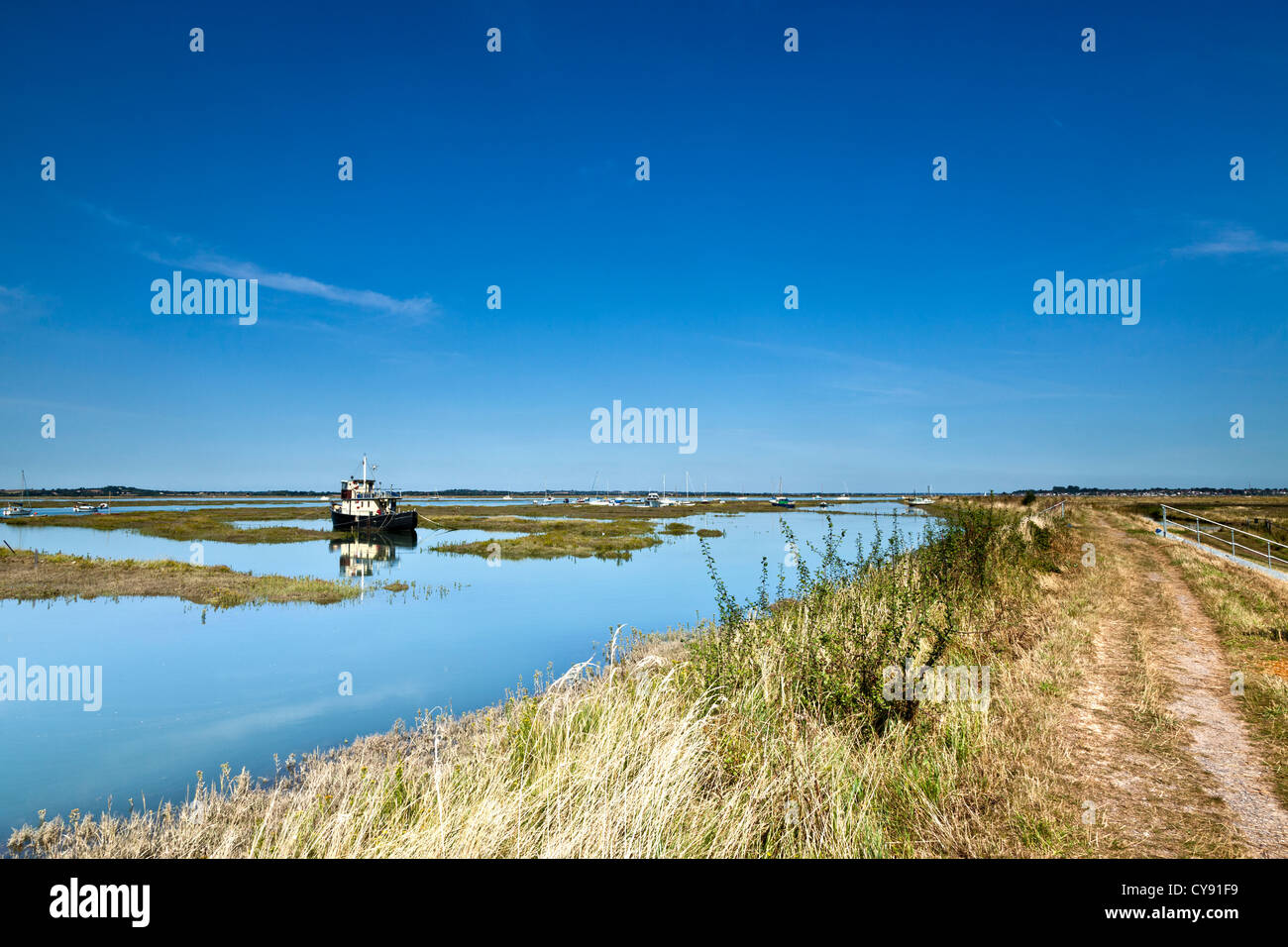 Sommer-Nachmittag am Deich neben Woodwolfe Bach Stockfoto