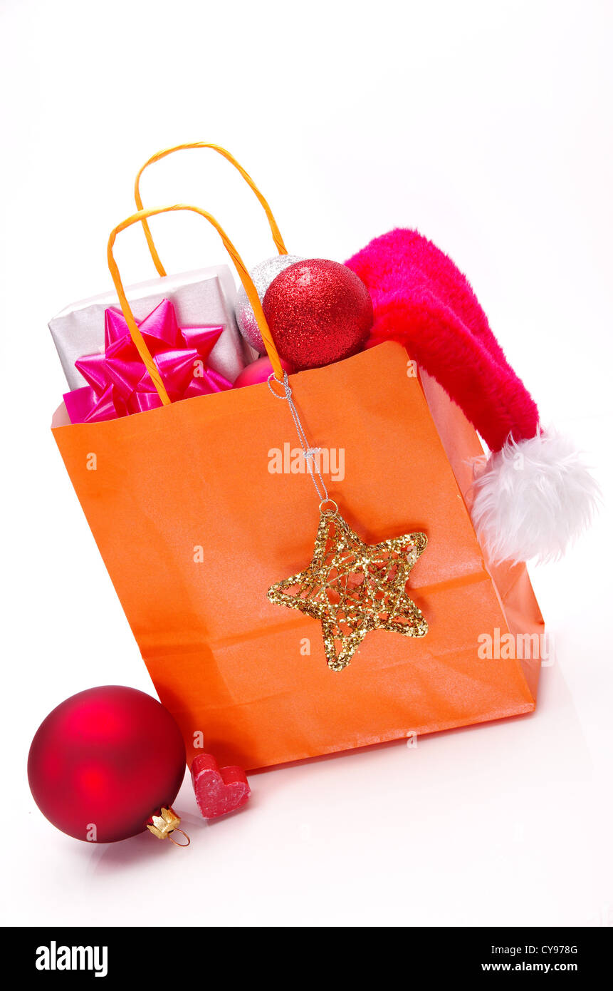Weihnachten Xmas shopping isolierten auf weißen Hintergrund Stockfoto