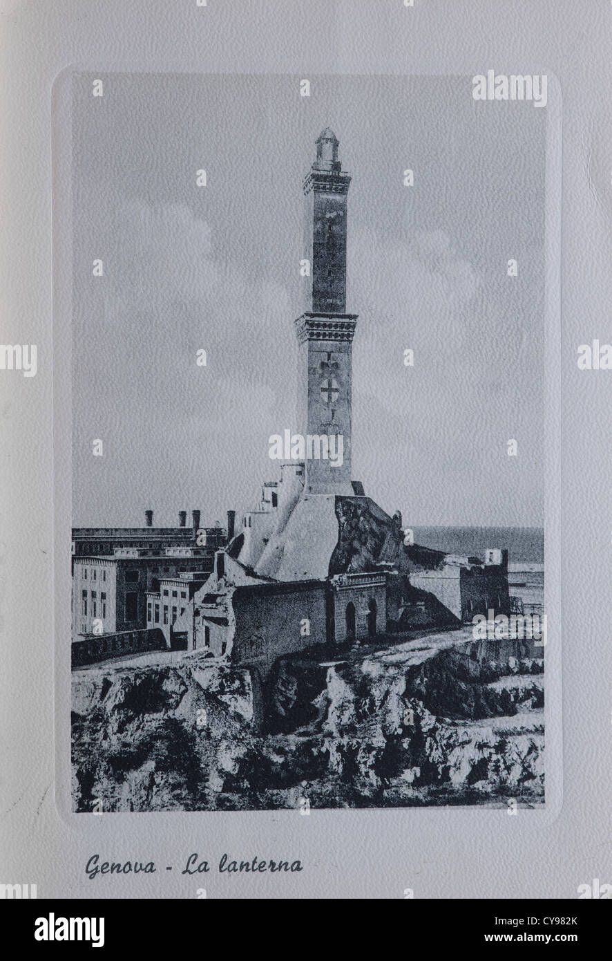 Den Leuchtturm von Genua in eine alte Postkarte Stockfoto