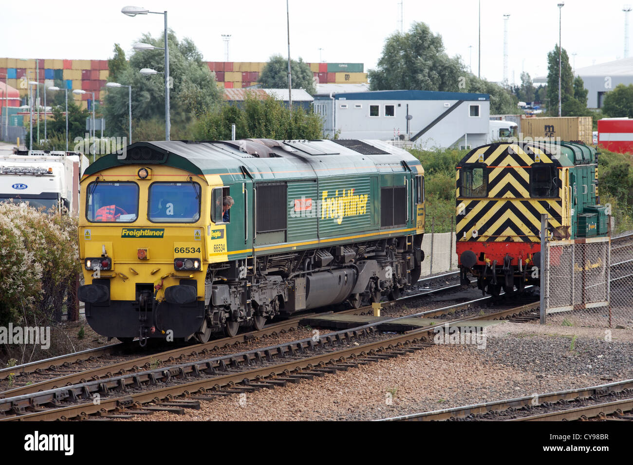 Diesellokomotiven, Hafen von Felixstowe, Suffolk, UK. Stockfoto