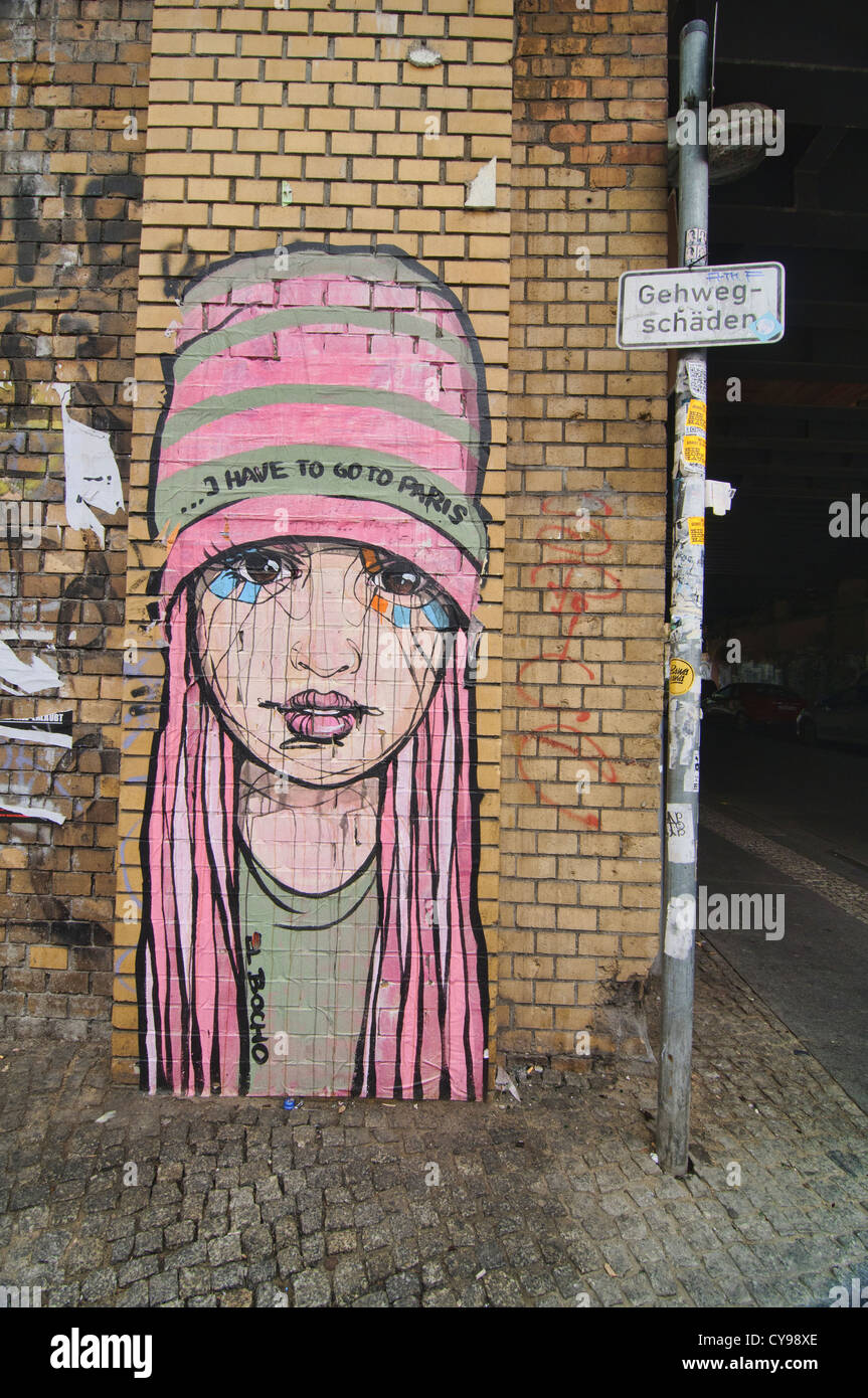 Streetart von El Bocho, eine blühende alternative Subkultur in Berlin, Deutschland Stockfoto
